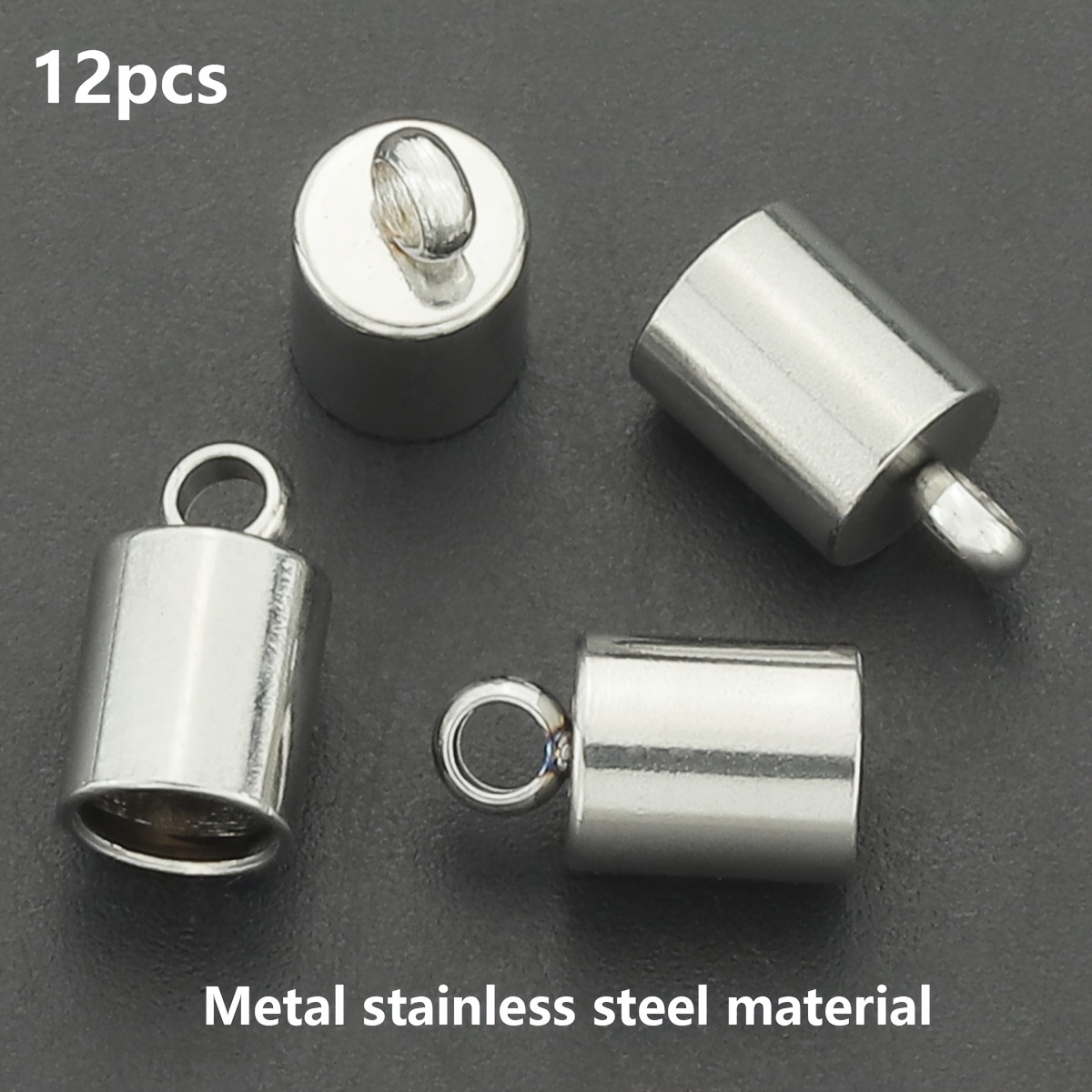 12pcs Stainless Steel Enamel Tassel Cap Cord Clasp Hook Connectors